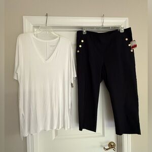 Blue Ankle length Pants with Gold Button Accents